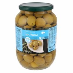 Aceitunas verdes manzanilla sin hueso bajo contenido en sal Carrefour 400 g.