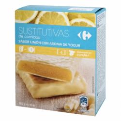 Barritas sustitutivas de limón con aroma de yogur Carrefour pack de 6 unidades de 32 g.
