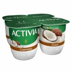 Bífidus cremoso de coco Danone Activia pack de 4 unidades de 120 g.