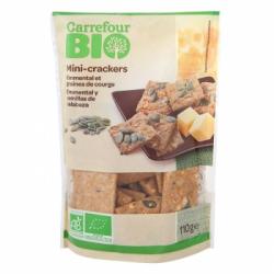 Crackers minis con queso emmental y semillas de calabaza ecológicos Carrefour Bio 110 g.