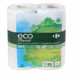 Papel de cocina compacto ecológico Carrefour Eco Planet 2 rollos.