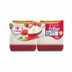 Yogur frutas con fresas Extra Carrefour sin gluten pack de 2 unidades de 125 g.