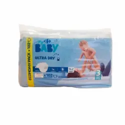 Pañales Carrefour Baby Ultra Dry Talla 3 (4-9 kg) 102 ud.