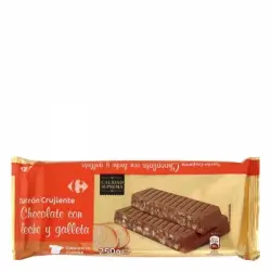 Turrón de chocolate con leche y galleta crujiente Carrefour 250 g.