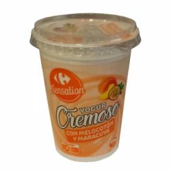 Yogur cremoso con melocotón y maracuyá Carrefour Sensation sin gluten 500 g.