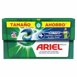 Detergente en cápsulas Todo En Uno Pods + acción antiolor Ariel 40 lavados.