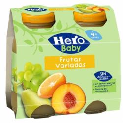 Tarrito de frutas variadas desde 4 meses sin azúcar añadido Hero Baby pack de 2 unidades de 130 g.