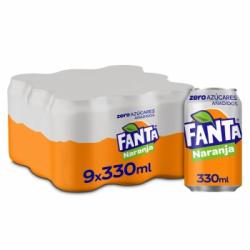 Fanta naranja zero pack de 9 latas de 33 cl.