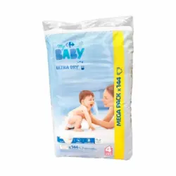 Pañales Carrefour Baby Ultra Dry Talla 4 (8-16 kg) 144 ud.