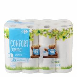 Papel higiénico compact doble rollo Carrefour 24 rollos.