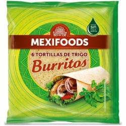 Tortillas de trigo Burritos Mexifoods sin aceite de palma 6 ud.