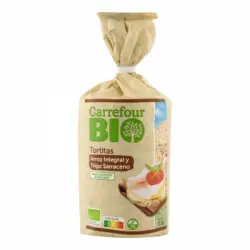 Tortitas de arroz integral y trigo sarraceno ecológicas Carrefour Bio sin gluten 115 g.