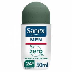 Desodorante roll-on Respect & Control de olor 24h Zero% Sanex Men 50 ml.