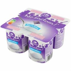 Leche fermentada natural Carrefour No Lactosa sin lactosa pack de 4 unidades de 125 g.