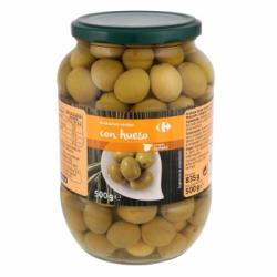 Aceitunas verdes manzanilla con hueso Carrefour 500 g.