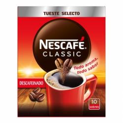 Café soluble descafeinado Nescafé Classic 10 ud.