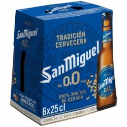 Cerveza San Miguel 0,0 sin alcohol pack de 6 botellas de 25 cl.