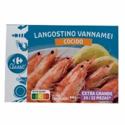 Langostino extra grande cocido 24/32 Carrefour 800 g.