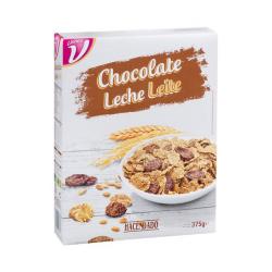 Copos de trigo integral y arroz bañados en chocolate con leche Hacendado Caja 0.375 kg