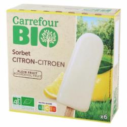 Helado sorbete de limón ecológico Carrefour Bio 6 ud.