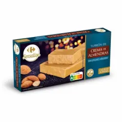 Turrón de crema de almendras sin azúcar añadido Sensation Carrefour sin gluten 200 g.