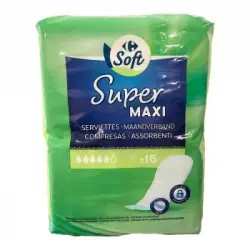 Compresas super sin alas maxi Soft Carrefour 16 ud.
