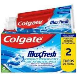 Dentífrico frescor duradero Max Fresh Cristales Refrescantes Colgate pack de 2 unidades de 75 ml.