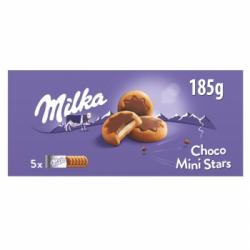 Galletas rellenas leche cubiertas de chocolate Choco Mini Stars Milka 185 g.