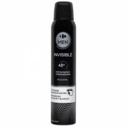 Desodorante en spray invisible protección 48h antitranspirante antimanchas 0% alcohol Carrefour Men 200 ml.