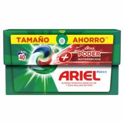 Detergente en cápsulas Todo En Uno Pods + poder extra quitamanchas Ariel 40 lavados.