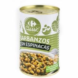 Garbanzos con espinacas Classic Carrefour sin gluten 430 g.