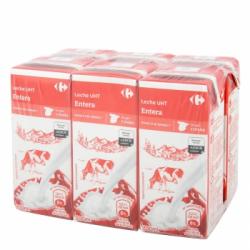 Leche entera Carrefour pack de 6 briks de 200 ml.