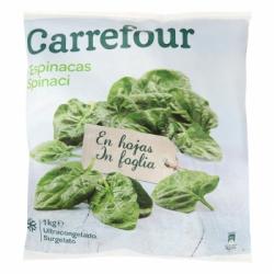 Espinacas hojas en porciones Carrefour 1 kg.