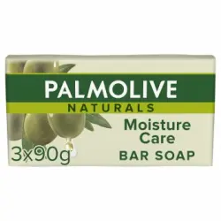 Jabón de manos en pastilla con extractos de oliva Moisture Care Olive Naturals Palmolive pack de 3 unidades de 90 g.