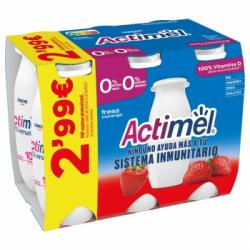 Leche fermentada líquida desnatada con fresa Danone - Actimel pack de 6 unidades de 100 g.