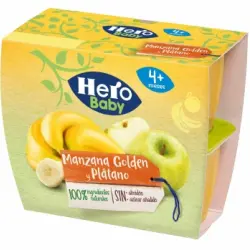 Tarrina de manzana Golden y plátano 4 meses Hero Baby pack 4 unidades 100 g.