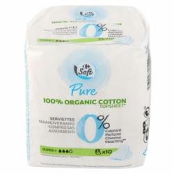 Compresas ultra finas super con alas ecológicas Pure Carrefour Soft 10 ud.