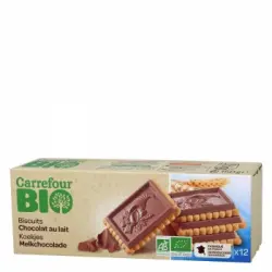 Galletas con tableta de chocolate con leche ecológicas Carrefour Bio 150 g.
