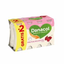 Leche fermentada liquida frutos rojos sin azucar añadido Danone Danacol sin gluten pack de 6 unidades de 100 g.
