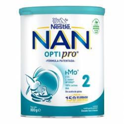 Leche infantil de continuación desde los 6 meses en polvo Nan Optipro 2 sin aceite de palma lata 800 g.