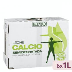 Leche semidesnatada calcio Hacendado 6 bricks X 1 L