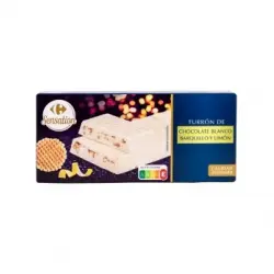 Turrón de chocolate blanco con barquillo y limón Carrefour Sensation 190 g.