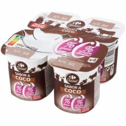 Yogur desnatado de coco sin azúcar añadido Carrefour Classic' pack de 4 unidades de 125 g.