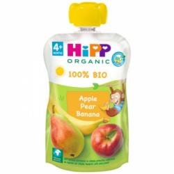 Bolsita de manzana, pera y plátano desde 4 meses ecológica Hipp sin gluten 100 g.