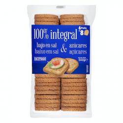 Pan tostado 100% integral bajo en sal y en azúcares Hacendado Paquete 0.54 kg