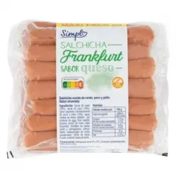 Salchichas frankfurt sabor queso Simpl sin gluten pack de 4 unidades de 140 g.