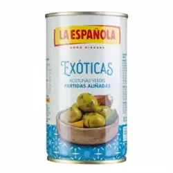 Aceitunas verdes partidas aliñadas Exóticas La Española sin gluten 185 g.