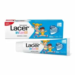 Dentífrico protección anticaries con flúor y calcio sabor fresa para niños +6 meses Infantil Lacer 75 ml.