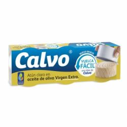 Atún claro en aceite de oliva virgen extra Calvo sin lactosa pack de 3 latas de 52 g.