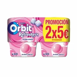Chicles bubblemint Refreshers Orbit sin azúcar pack de 2 unidades de 67 g.